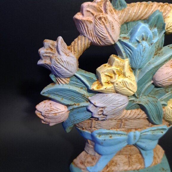 Cast Iron Door Stopper Midwest Imports Tulips In A Basket Vintage - Picture 2 of 16